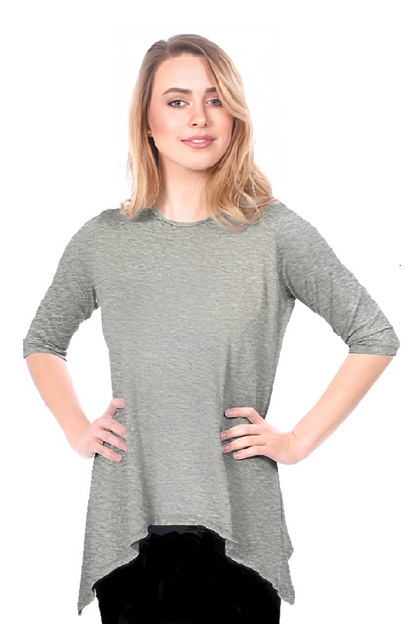 Modest Handkerchief Tunic Top - 3/4 Sleeve Comfort Flow Design by Kosher Casual USA