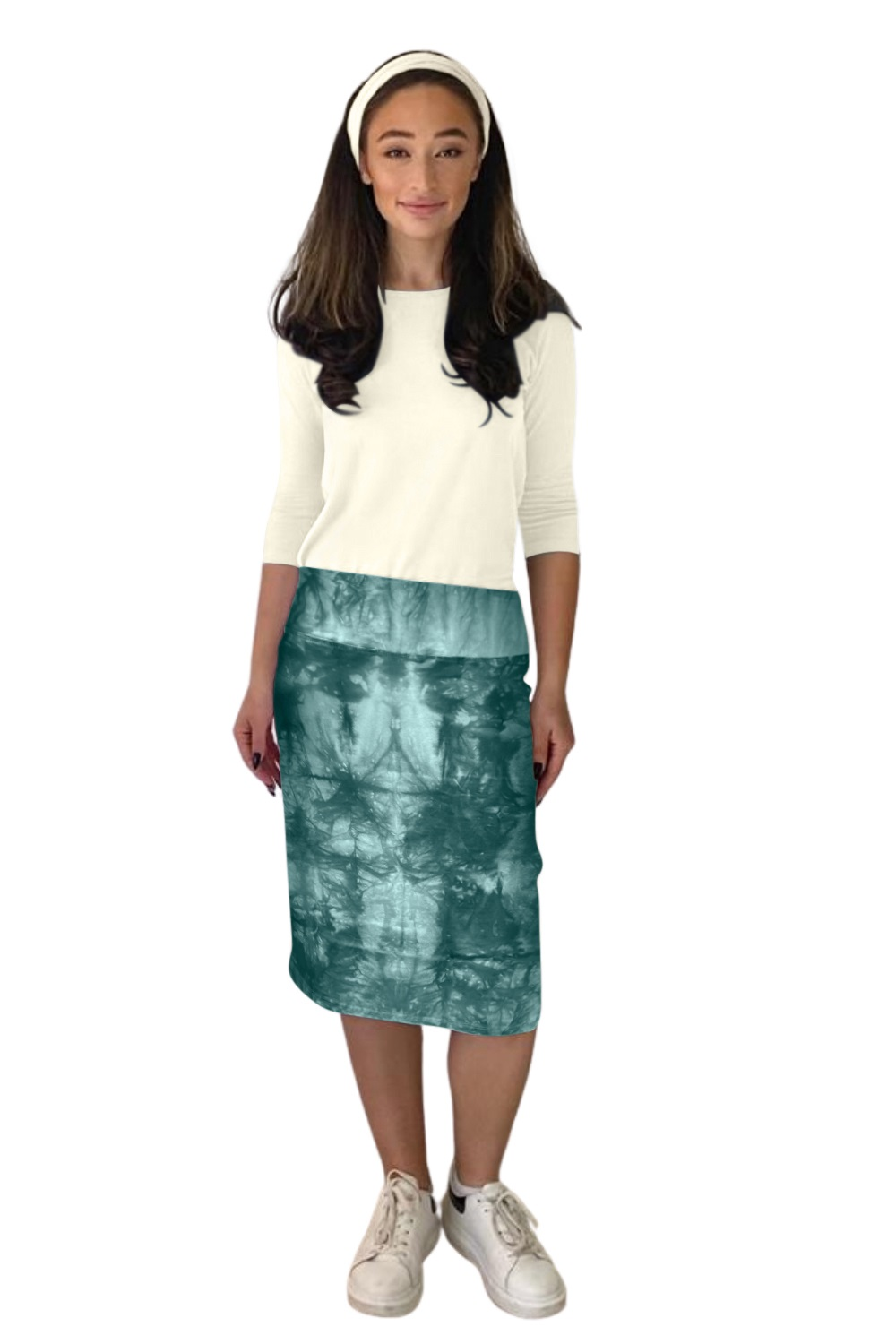 Modest Stretch Knee Length Pencil Skirt in Cotton Spandex by Kosher Casual USA