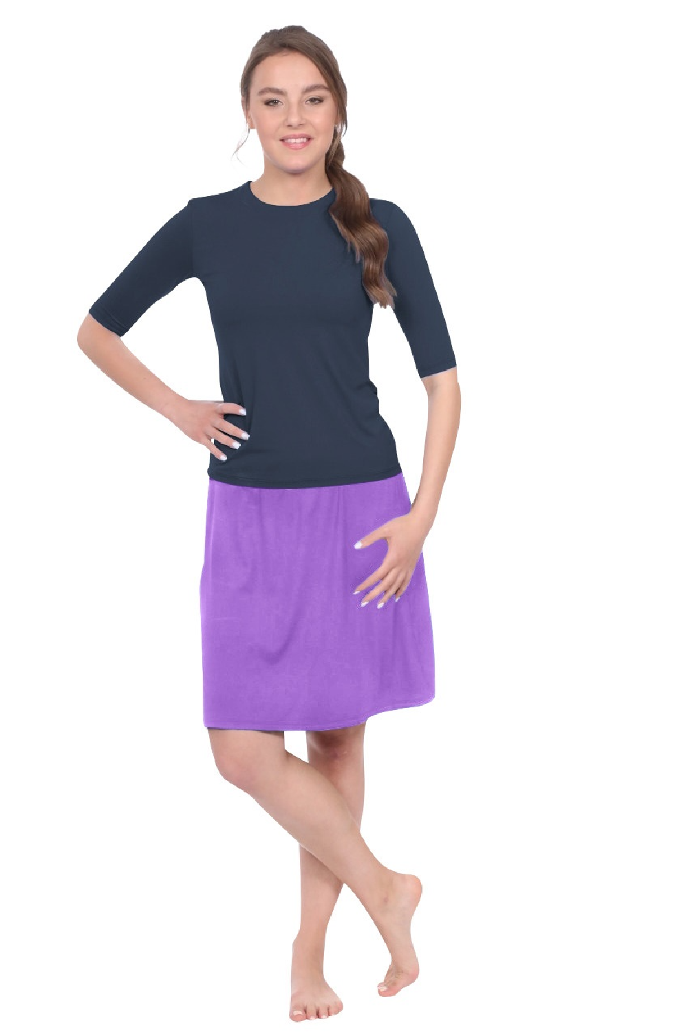 Knee-Length Swim/Sport Skirt with Attached Shorts, Pocket and UPF 50+ Protection by Kosher Casual USA