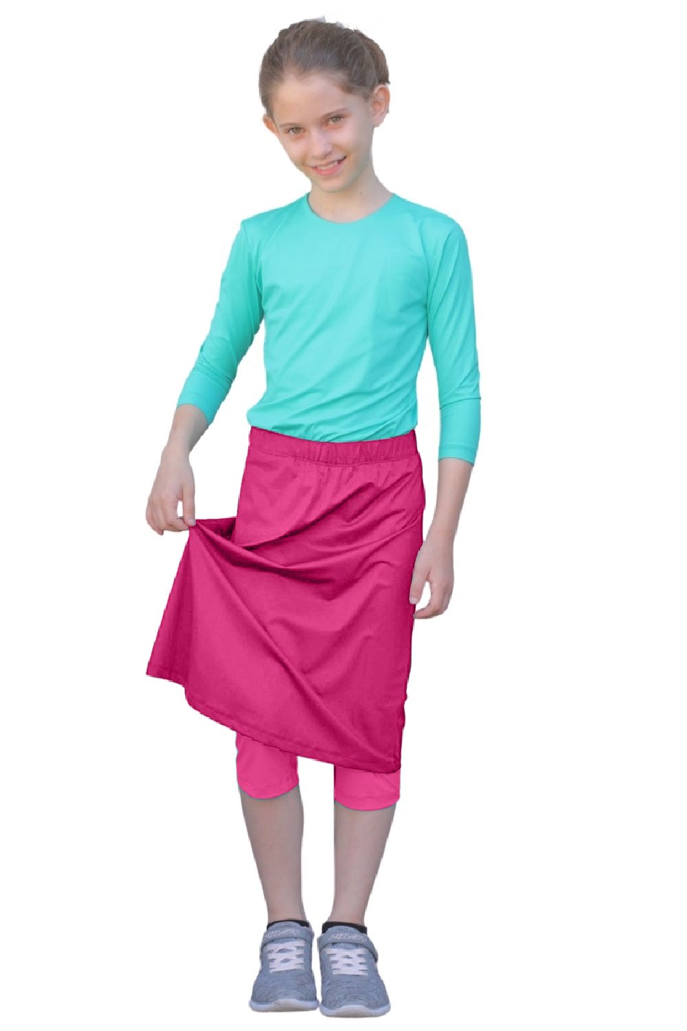 Girls Swim and Sports Skirt with Attached Leggings - UPF 50 Protection by Kosher Casual USA