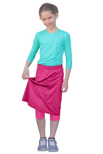 Girls Swim and Sports Skirt with Attached Leggings - UPF 50 Protection by Kosher Casual USA