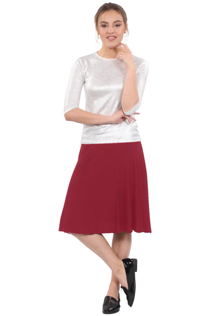 Knee Length A-Line Skater Skirt with Full Elastic Waist by Kosher Casual USA