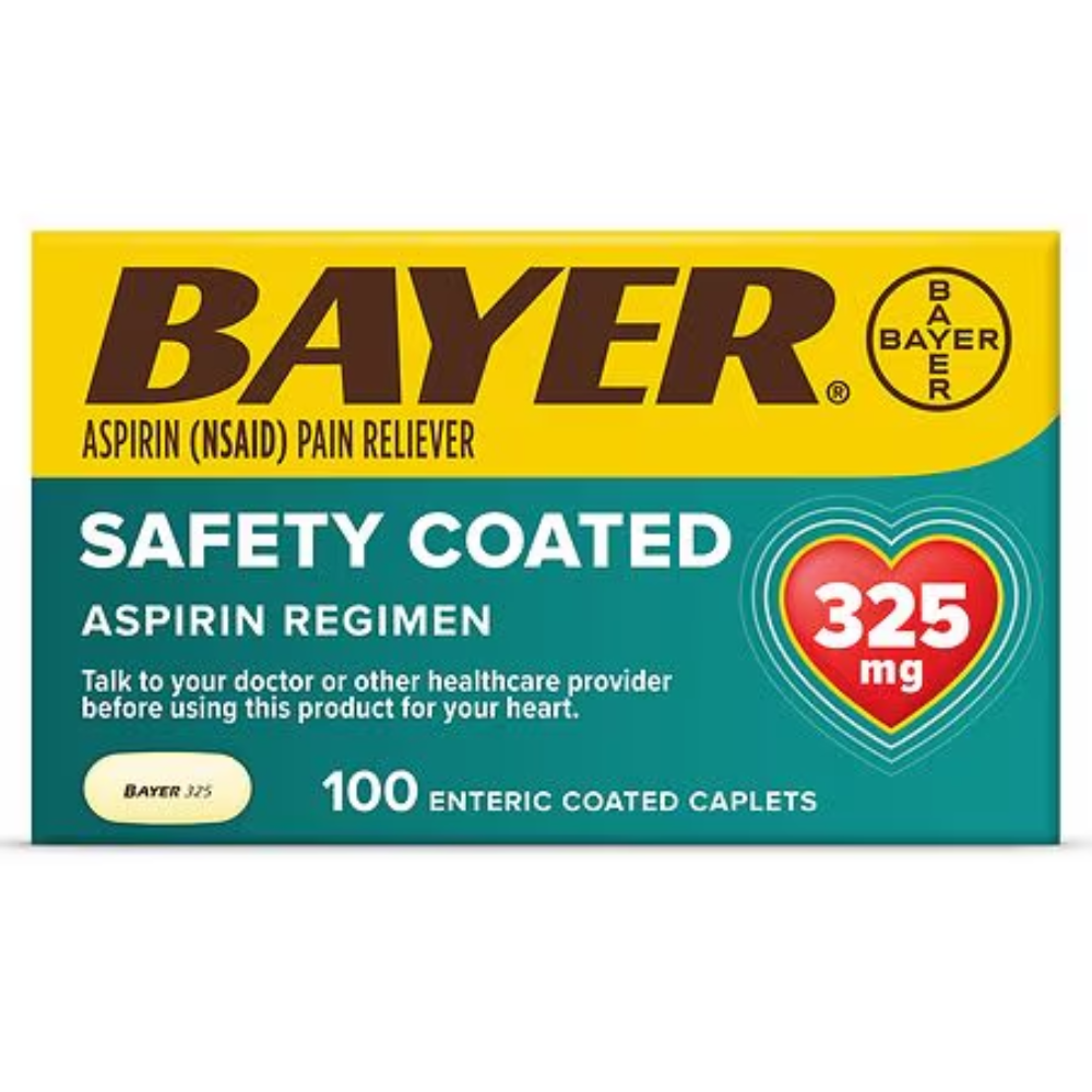 Bayer Safety Coated Aspirin Regimen Tablets 325mg (100 Enteric Coated Caplets) by Farmacias Savia