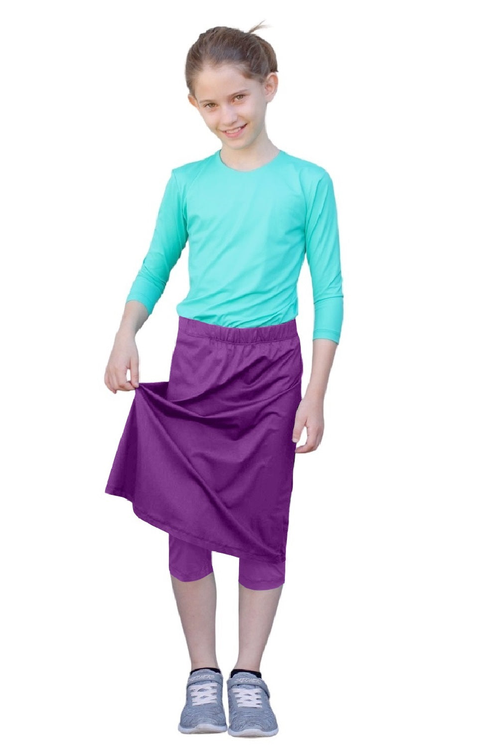 Girls Swim and Sports Skirt with Attached Leggings - UPF 50 Protection by Kosher Casual USA