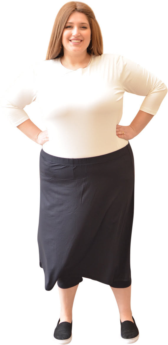 Plus Size Modest Swim and Sports Midi Skirt with Attached Leggings - UPF 50 Protection by Kosher Casual USA