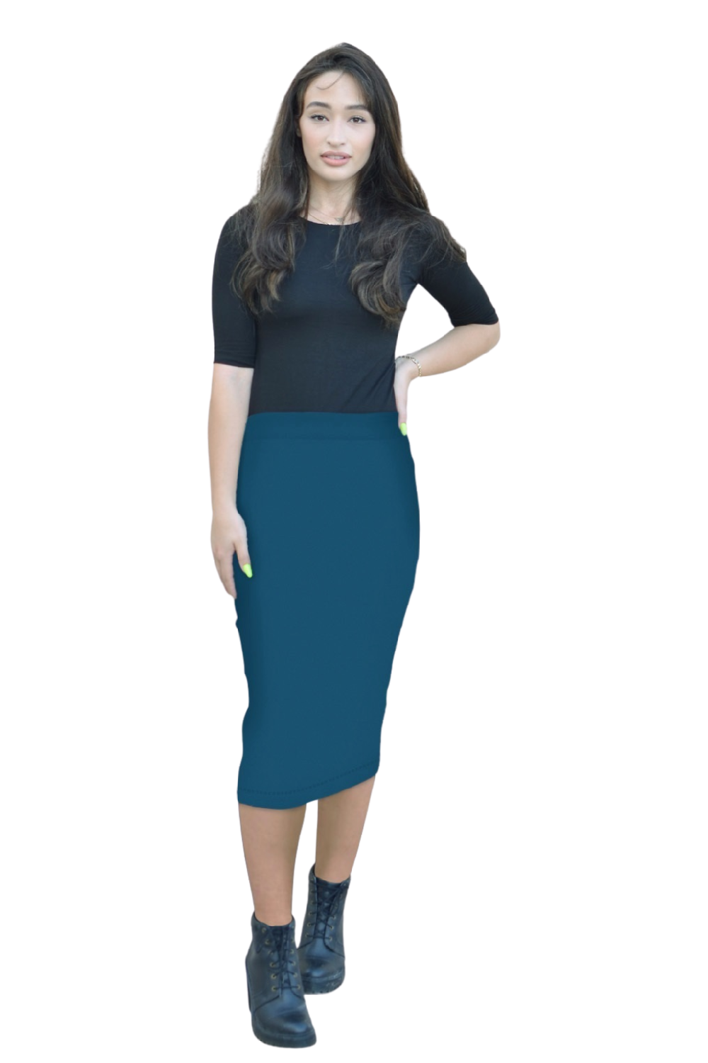 Mid-Calf Pencil Skirt in Cotton Spandex – No Slits by Kosher Casual USA