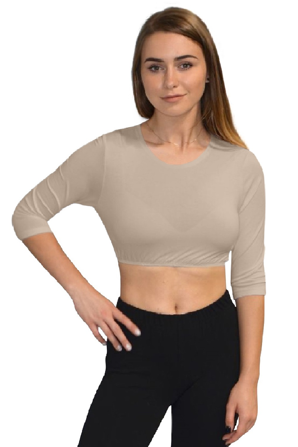 3/4 Sleeve Cropped Layering Shell in Viscose Spandex - Women&
