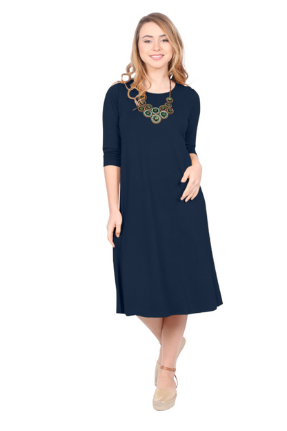 Past The Knee T-Shirt Dress - Comfortable A-Line Silhouette by Kosher Casual USA