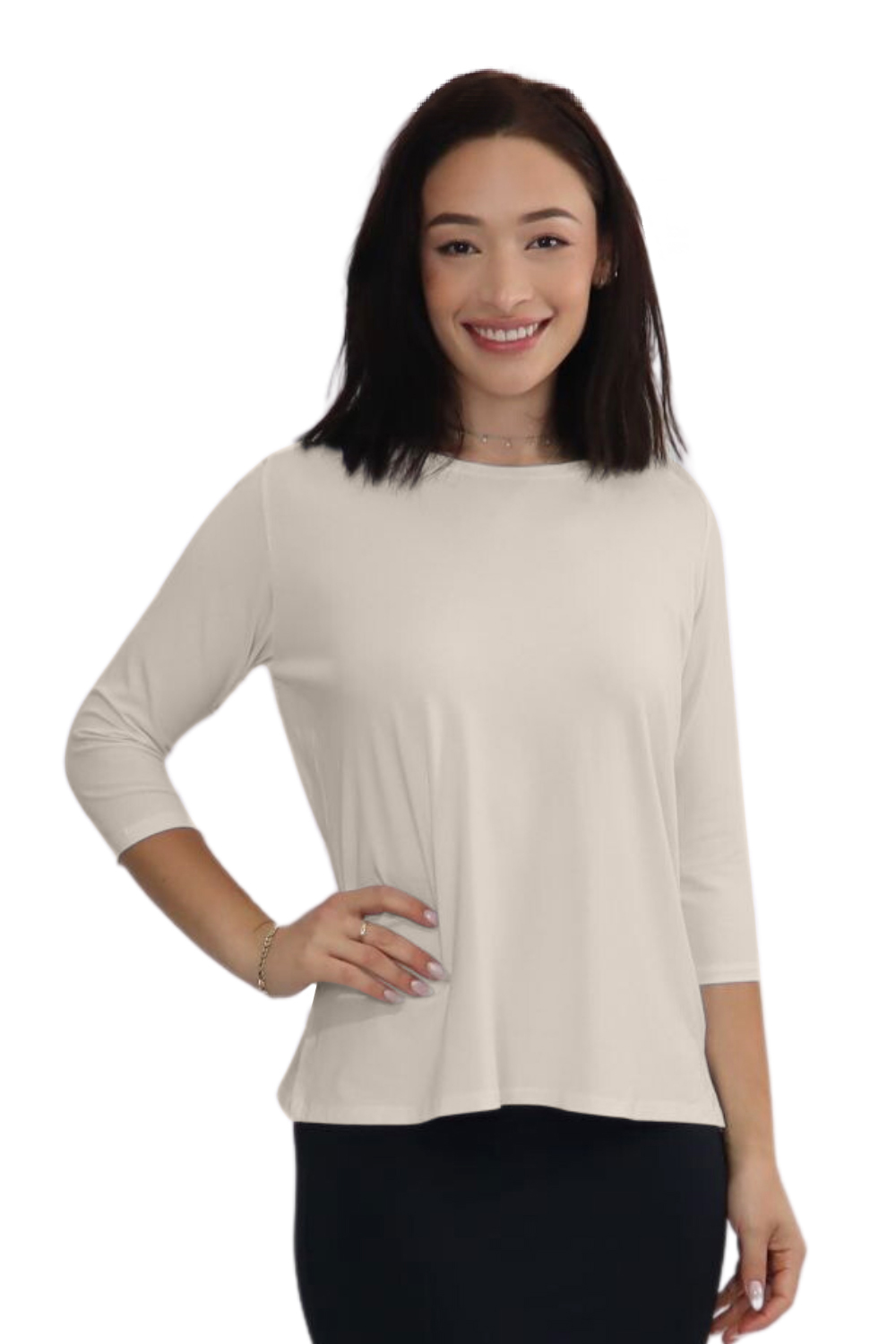 Modest Relaxed Fit 3/4 Sleeve T-Shirt with Side Slits by Kosher Casual USA