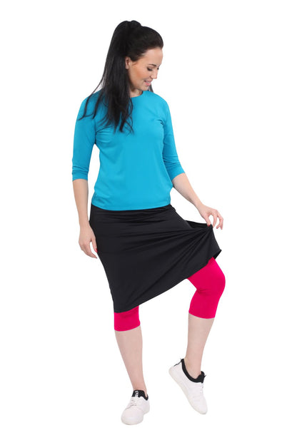 Modest Swim and Sports Midi Skirt with Attached Leggings - UPF 50 Protection by Kosher Casual USA