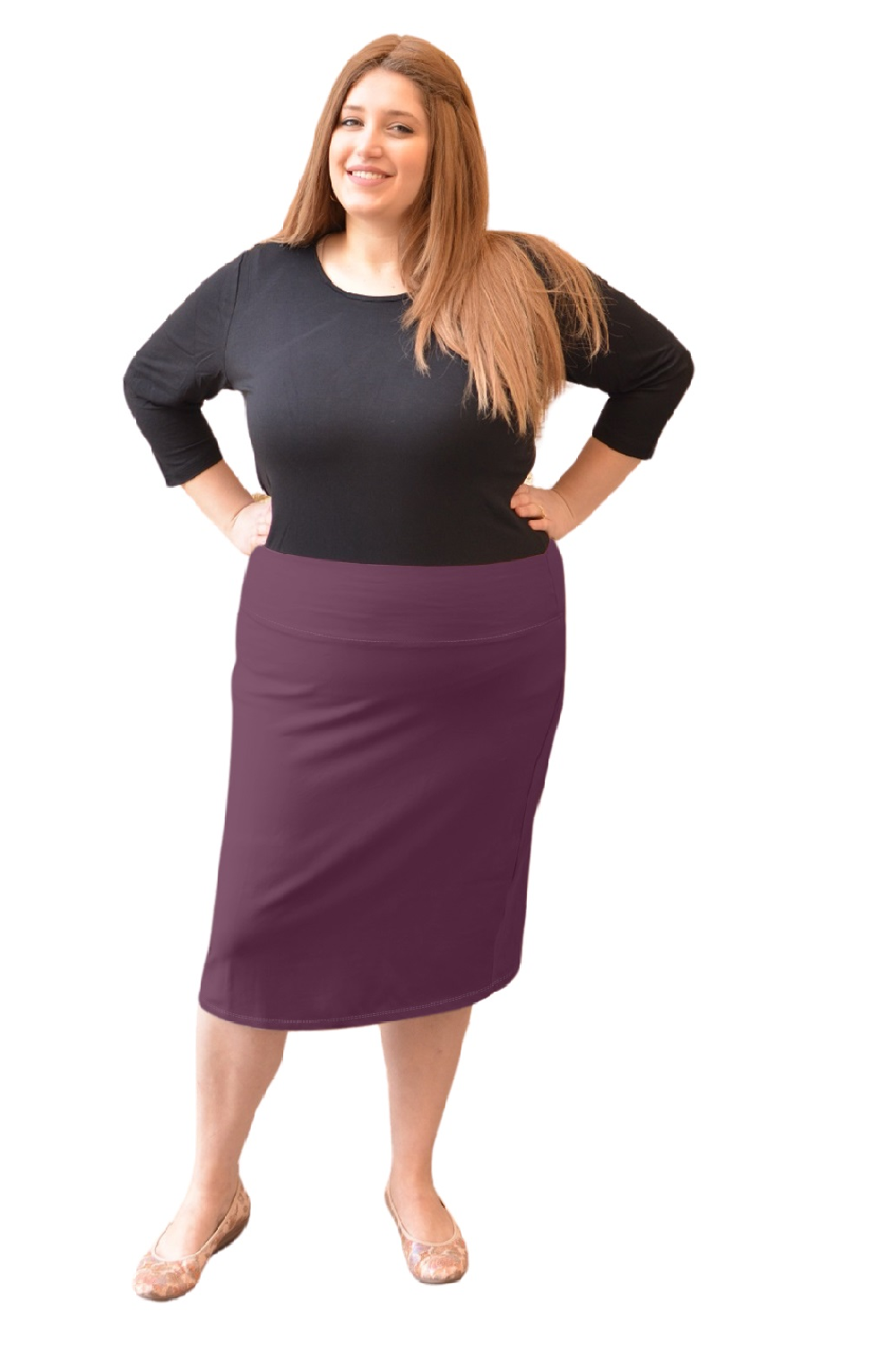 Plus Size Modest Stretch Knee Length Pencil Skirt in Cotton Spandex by Kosher Casual USA
