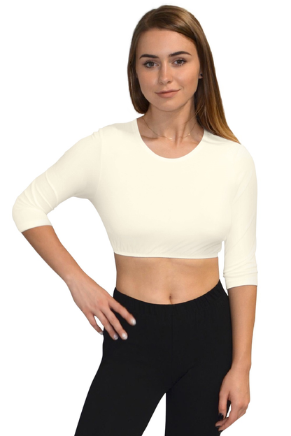 3/4 Sleeve Cropped Layering Shell in Viscose Spandex - Women&