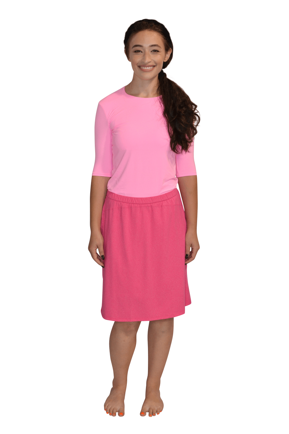 Knee-Length Swim/Sport Skirt with Attached Shorts, Pocket and UPF 50+ Protection by Kosher Casual USA