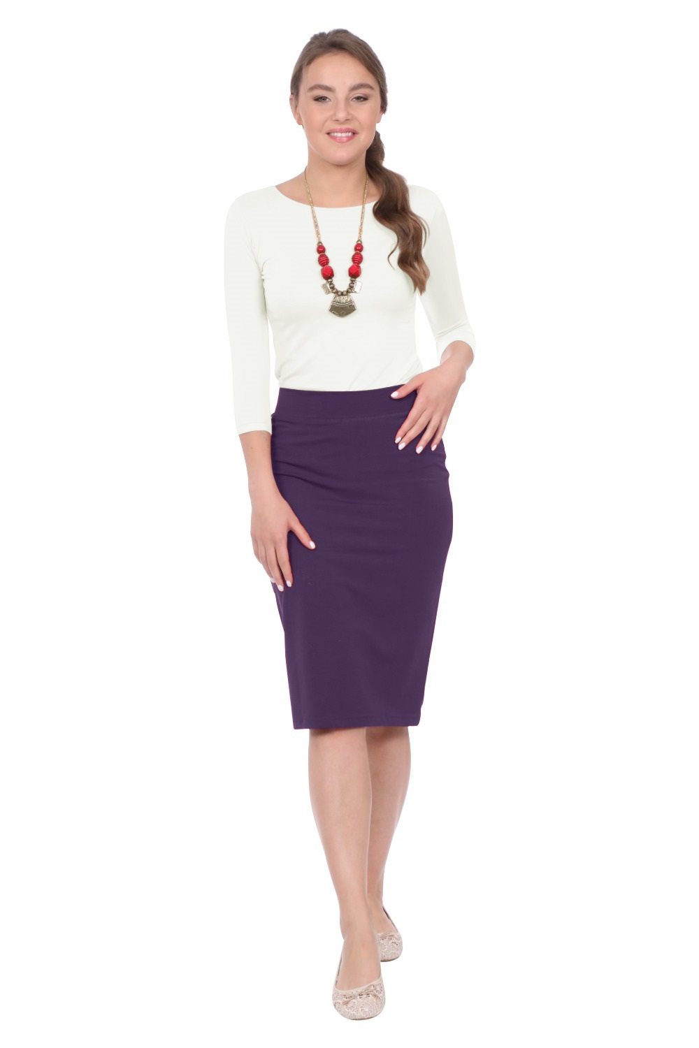 Modest Knee-Length Tapered Stretch Cotton Spandex Pencil Skirt by Kosher Casual USA