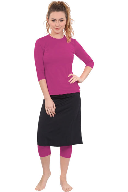 Modest Swim and Sports Midi Skirt with Attached Leggings - UPF 50 Protection by Kosher Casual USA