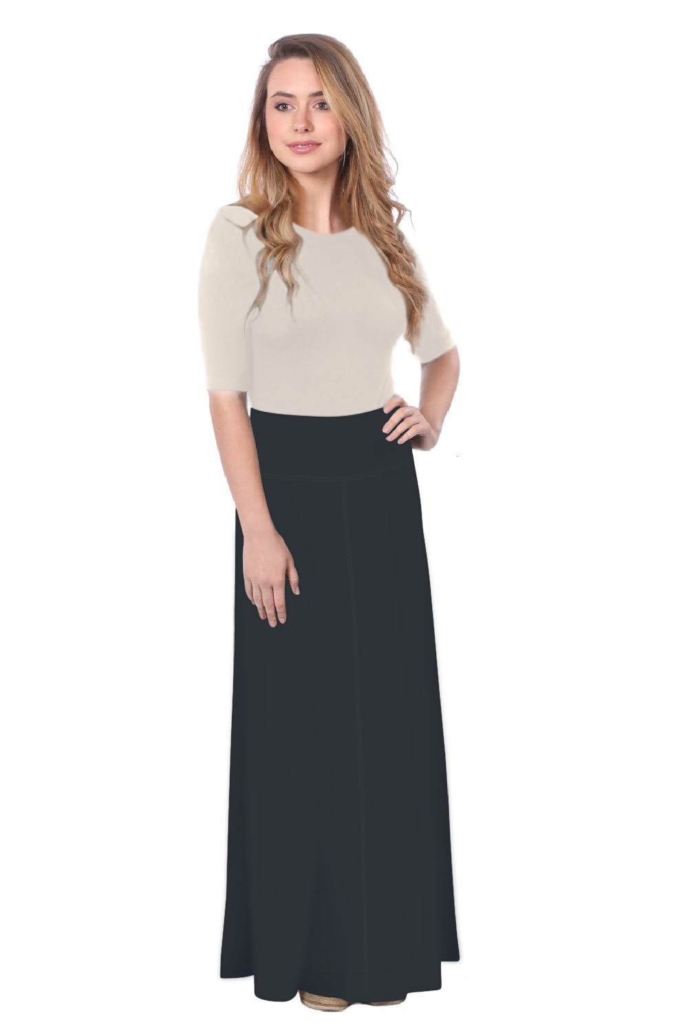 Sleek A-Line Maxi Skirt with Adjustable Fold-Over Waist by Kosher Casual USA