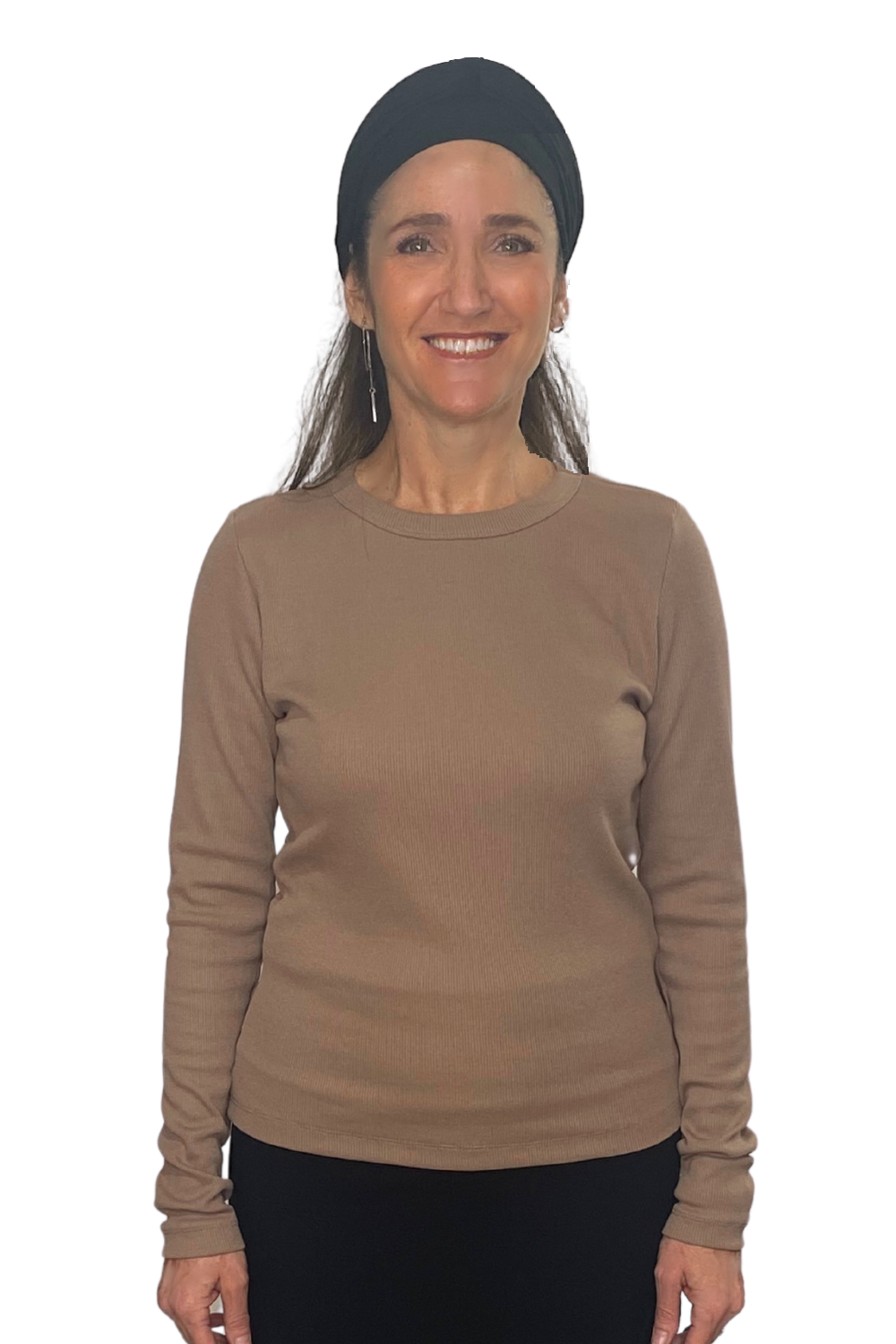 Long Sleeve Ribbed Shell Top in Cotton Spandex by Kosher Casual USA