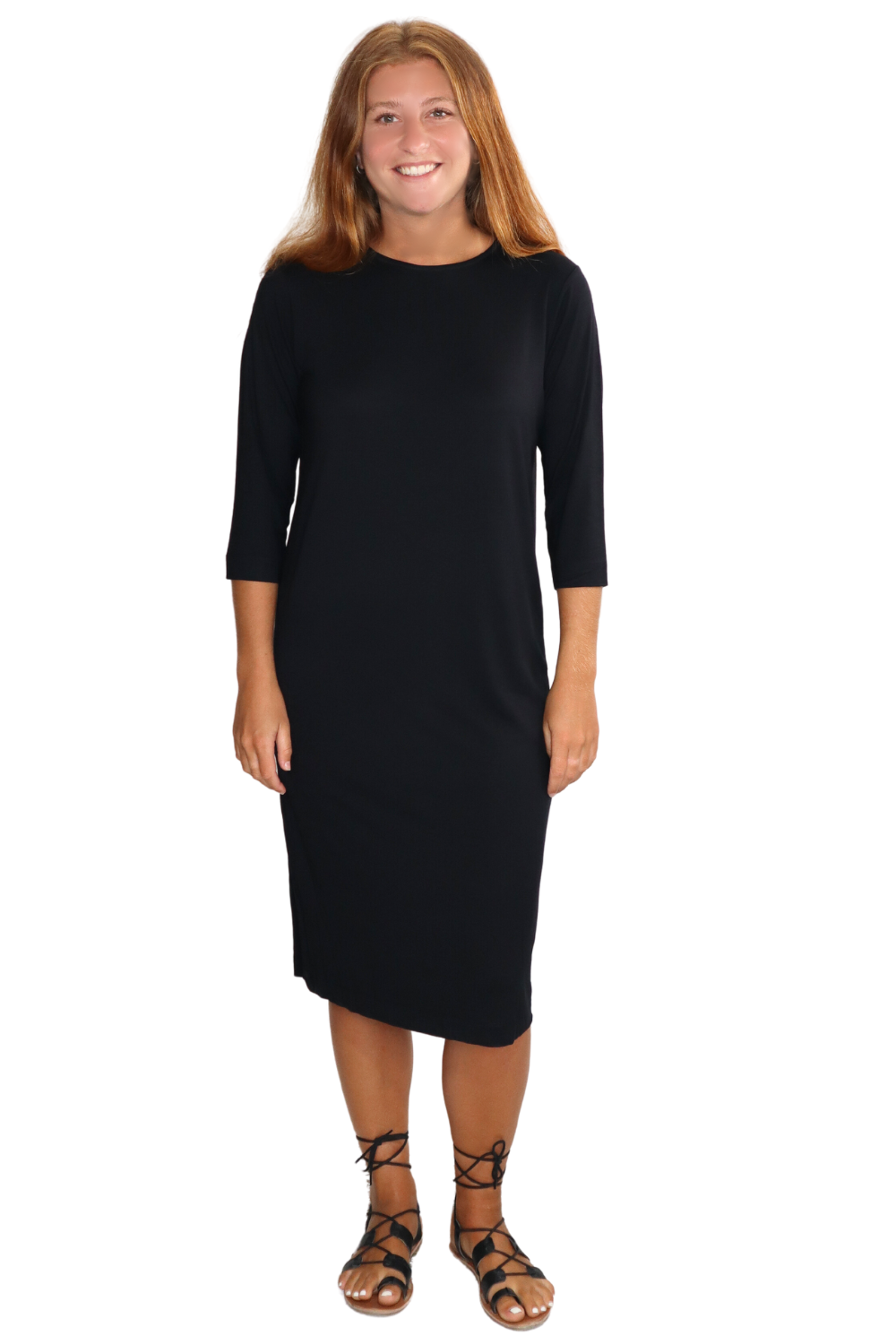 Classic 3/4 Sleeve Modest Knee-Length Shift Dress by Kosher Casual USA