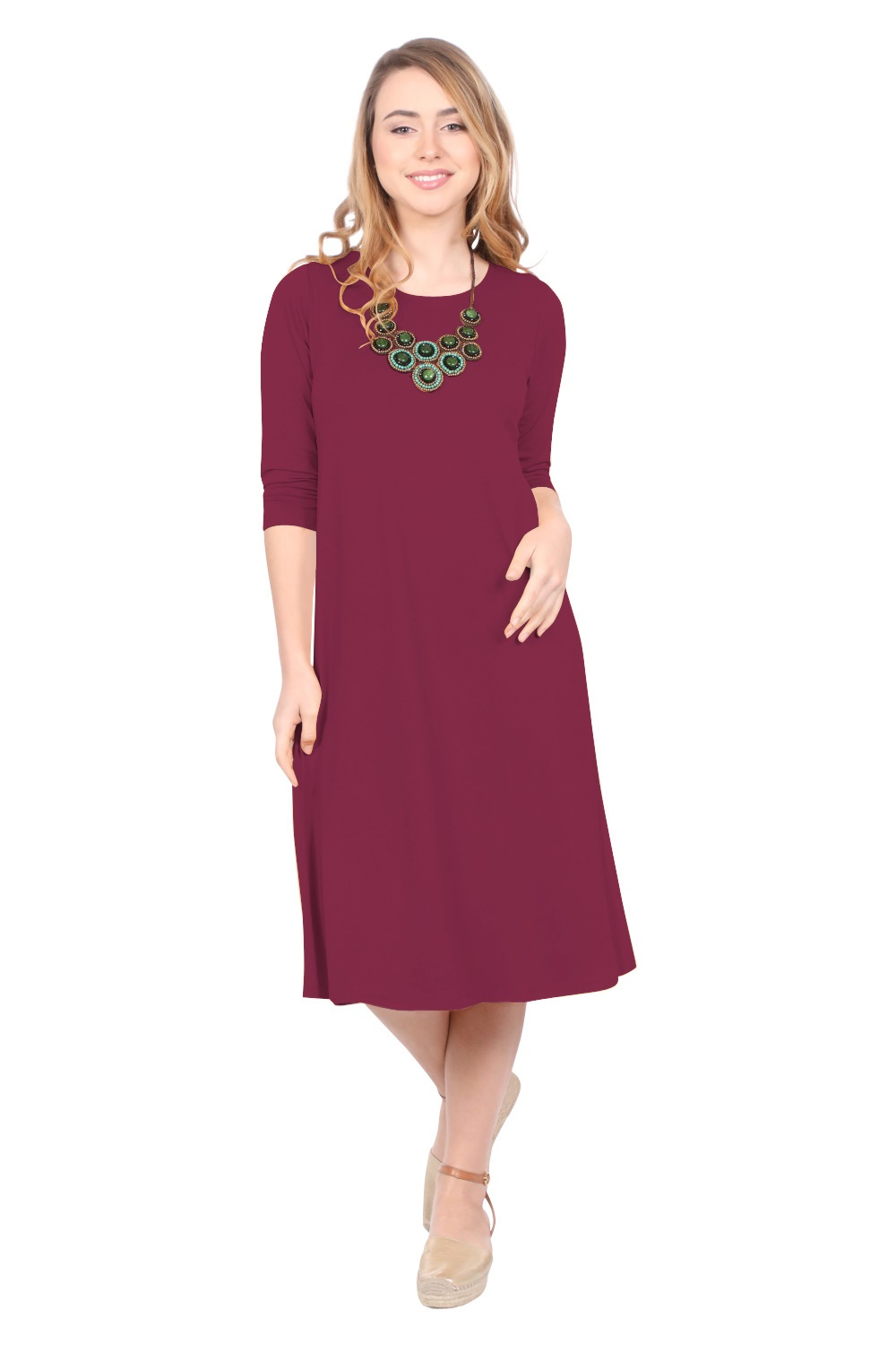 Past The Knee T-Shirt Dress - Comfortable A-Line Silhouette by Kosher Casual USA