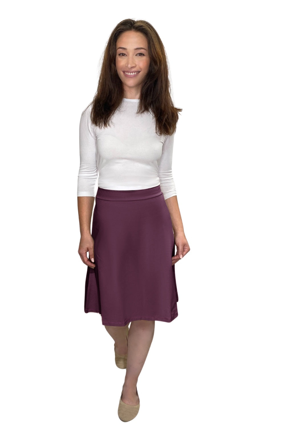 Classic A-Line Knee Length Cotton Stretch Skirt - Modest Everyday Comfort by Kosher Casual USA