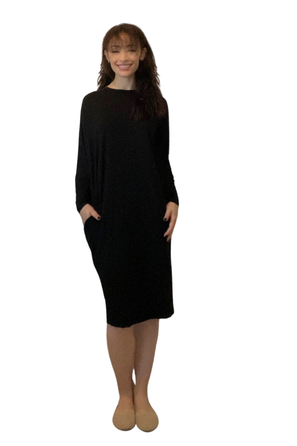 Batwing Long Sleeve Casual Comfort Midi Dress with Pockets by Kosher Casual USA