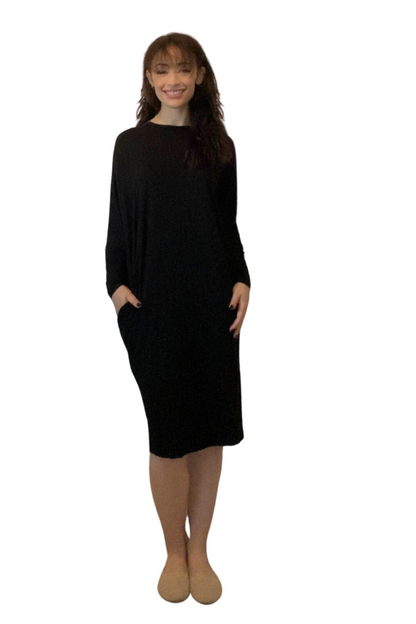 Batwing Long Sleeve Casual Comfort Midi Dress with Pockets by Kosher Casual USA