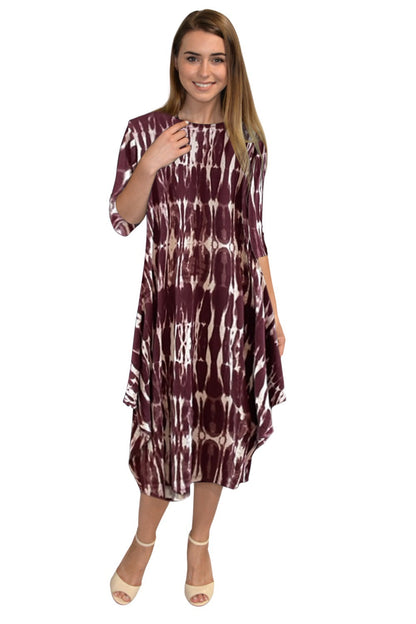 Flowing Midi Dress with 3/4 Sleeves and Dramatic Drape by Kosher Casual USA