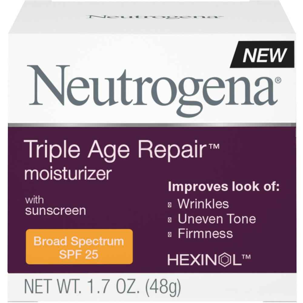 Neutrogena Triple Age Repair Anti-Aging Daily Facial Moisturizer With SPF 25 Sunscreen &amp; Vitamin C, Firming Anti-Wrinkle Face &amp; Neck Cream For Dark Spots, Glycerin &amp; Shea Butter, 1.7 Oz