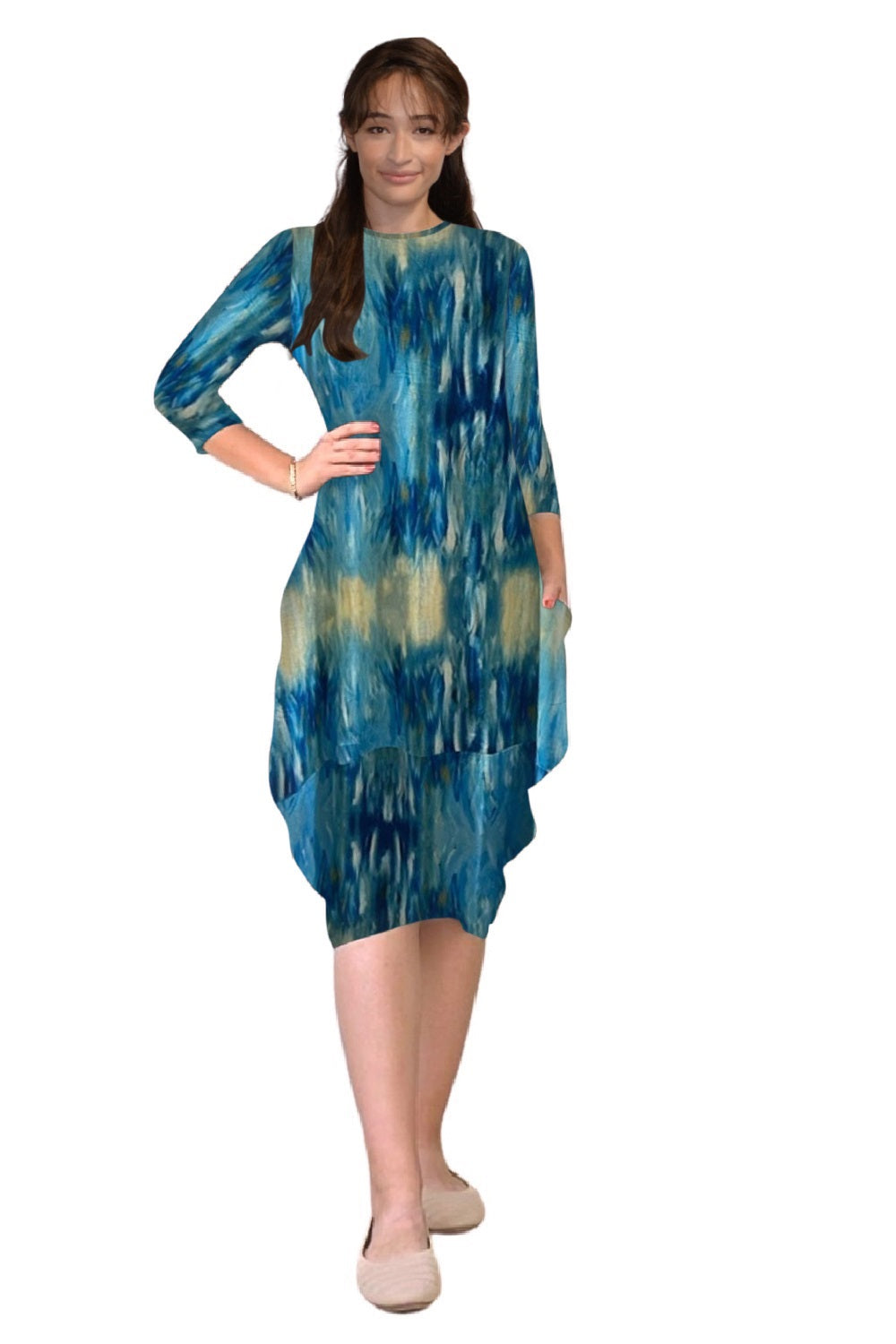 3/4 Sleeve Tulip Cocoon Dress - Mid-Calf Length with Pockets by Kosher Casual USA