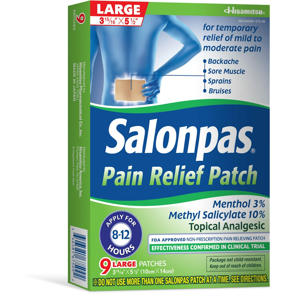 Salonpas Topical Analgesic Pain Relief Pach Large, Double Size,Value Pack 9Ea by Pasteur Pharmacy