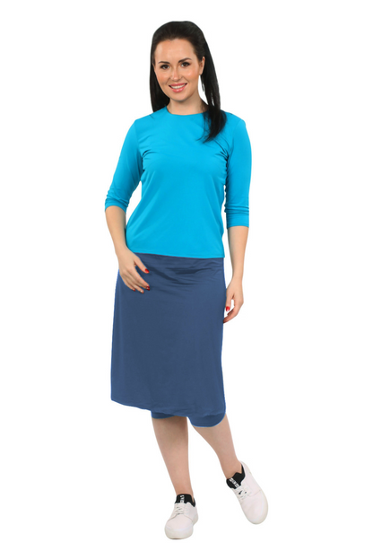 Modest Swim and Sports Midi Skirt with Attached Leggings - UPF 50 Protection by Kosher Casual USA