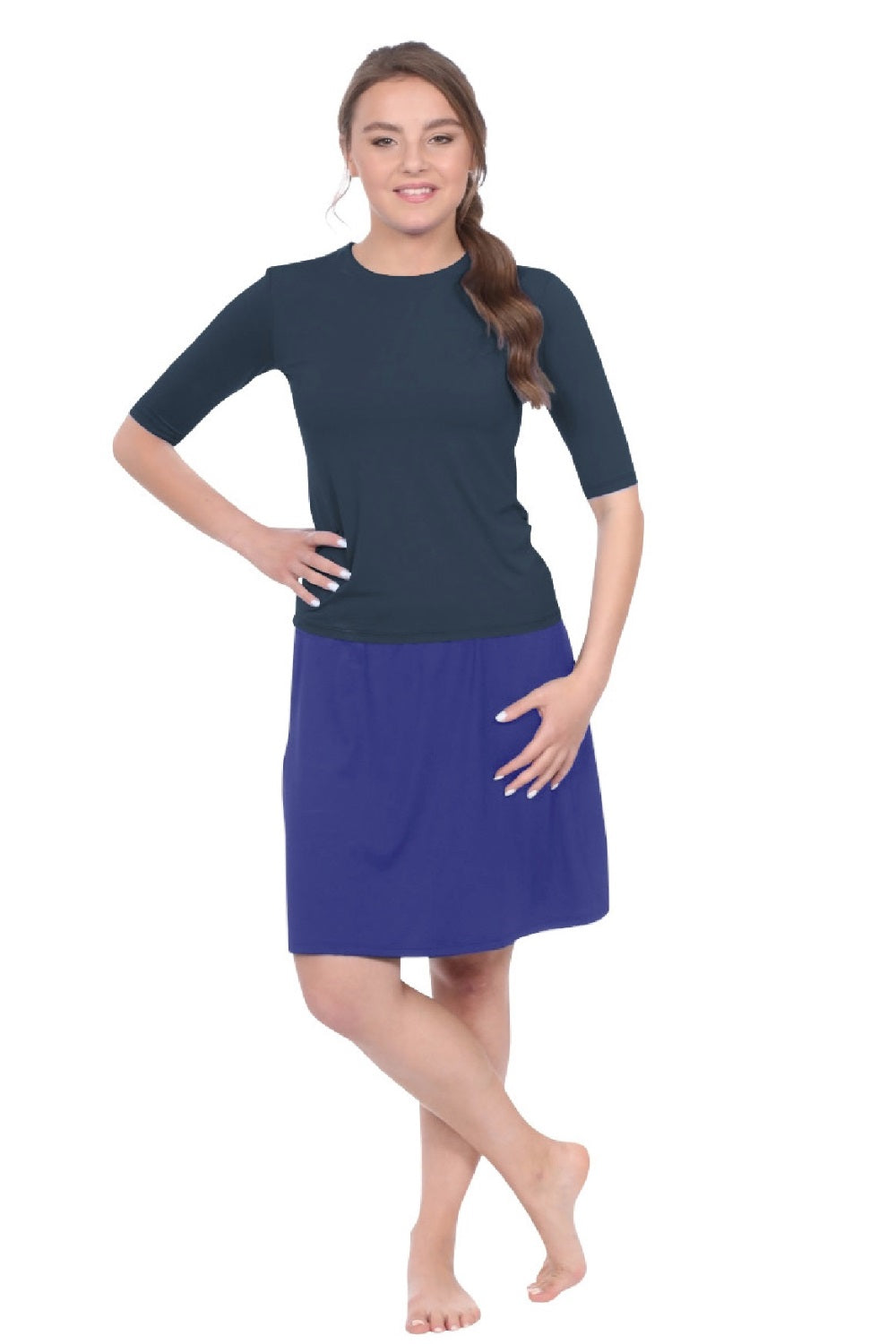 Knee-Length Swim/Sport Skirt with Attached Shorts, Pocket and UPF 50+ Protection by Kosher Casual USA
