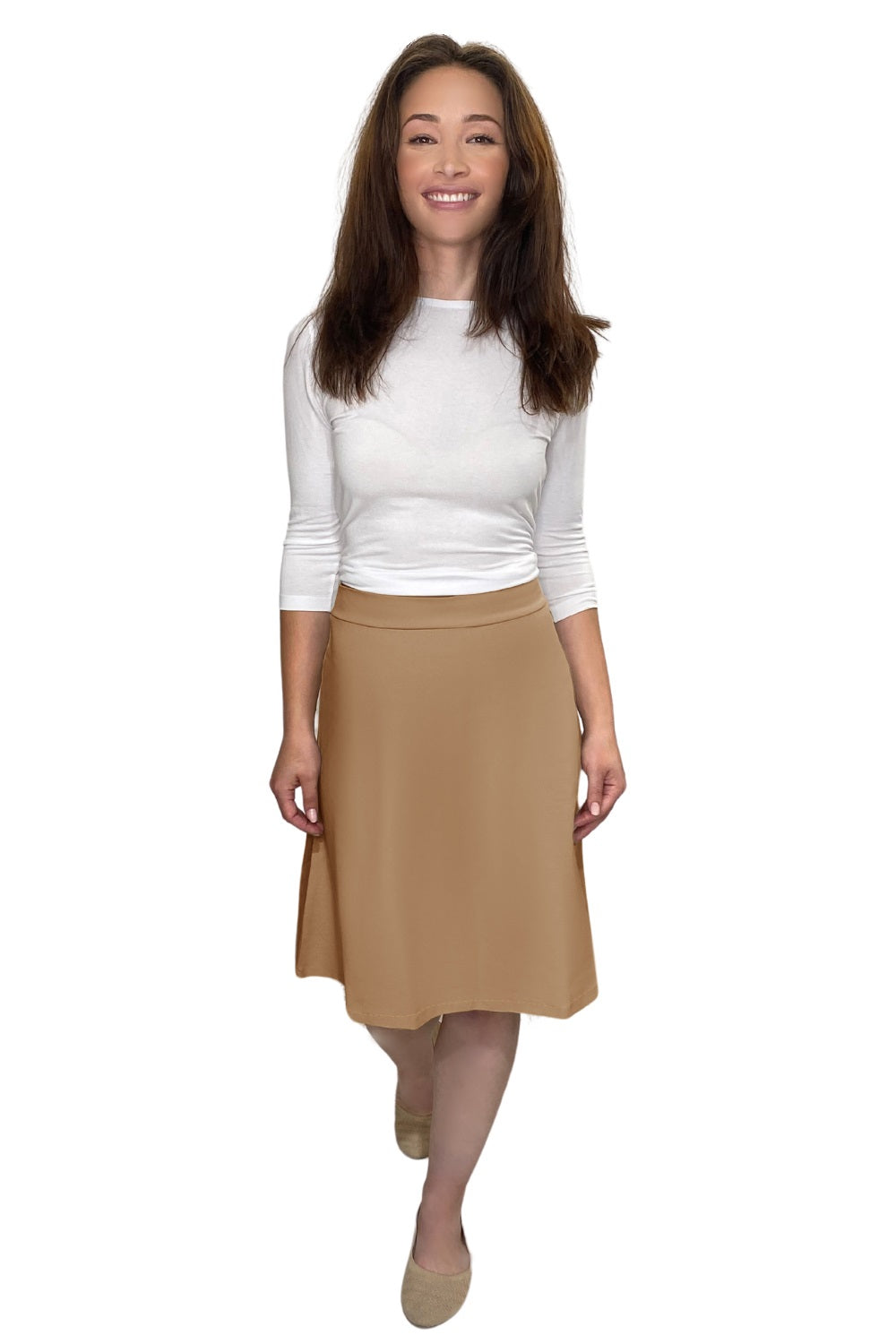 Classic A-Line Knee Length Cotton Stretch Skirt - Modest Everyday Comfort by Kosher Casual USA