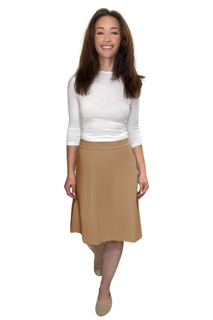 Classic A-Line Knee Length Cotton Stretch Skirt - Modest Everyday Comfort by Kosher Casual USA