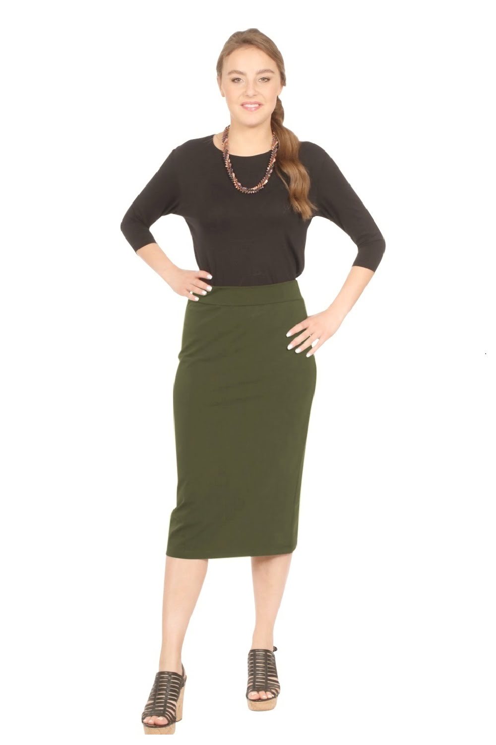 Mid-Calf Pencil Skirt in Cotton Spandex – No Slits by Kosher Casual USA