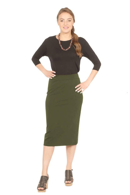 Mid-Calf Pencil Skirt in Cotton Spandex – No Slits by Kosher Casual USA