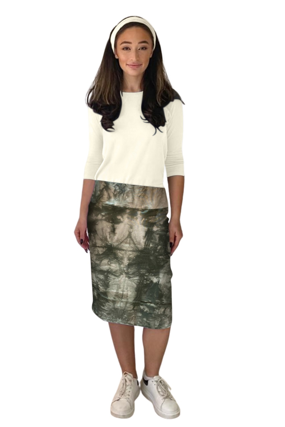 Modest Stretch Knee Length Pencil Skirt in Cotton Spandex by Kosher Casual USA