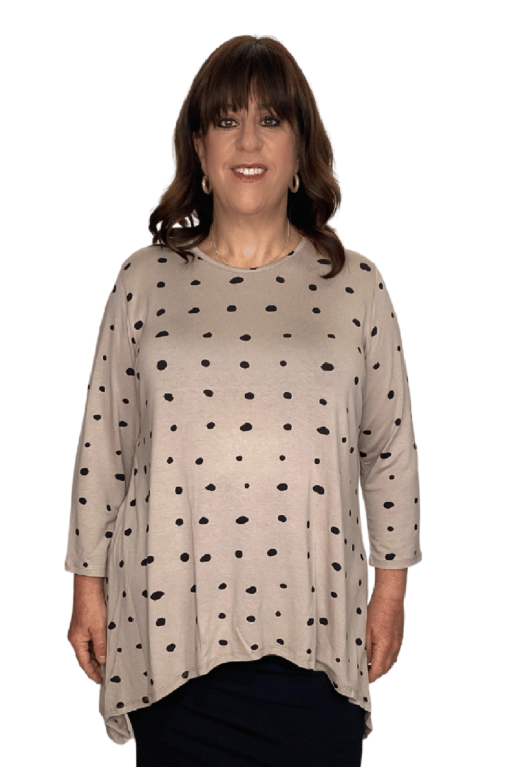 Plus Size Modest Handkerchief Tunic Top - 3/4 Sleeve Comfort Flow Design by Kosher Casual USA