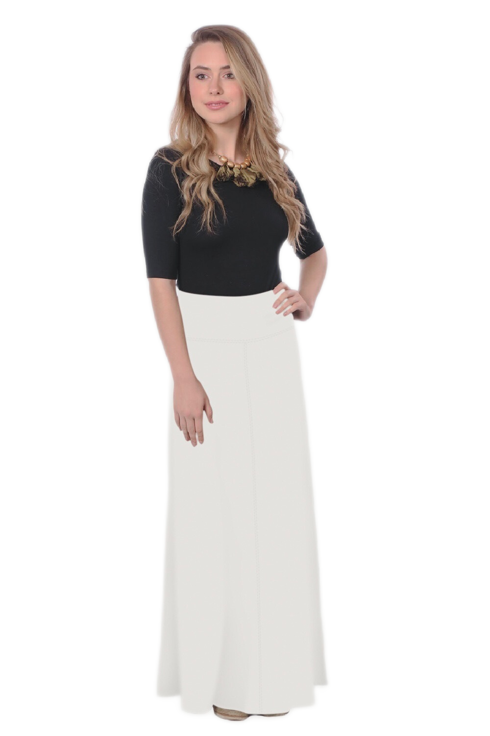 Sleek A-Line Maxi Skirt with Adjustable Fold-Over Waist by Kosher Casual USA