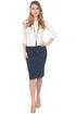 Double-Layered Fabric Knee-Length Pencil Skirt with Stretch Waistband by Kosher Casual USA