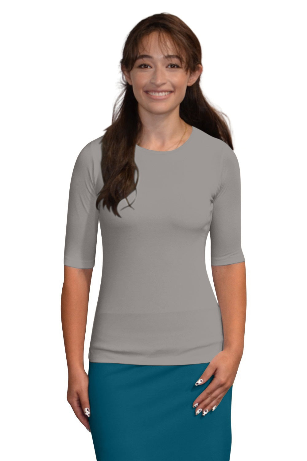 Fitted Layering Shell - Modest Round Neck with Elbow Sleeves by Kosher Casual USA