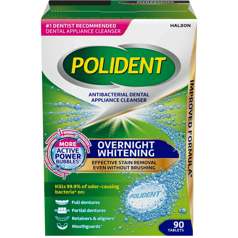 Polident Dental Appliance Cleanser, Antibacterial, Overnight Whitening, Tablets by Pasteur Pharmacy