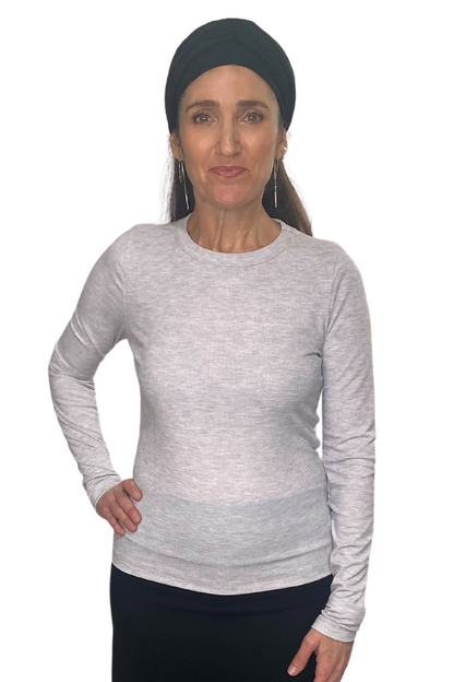 Long Sleeve Ribbed Shell Top in Cotton Spandex by Kosher Casual USA