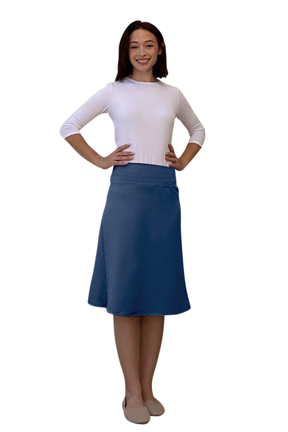 Sporty A-Line Cotton Spandex French Terry Skirt – Knee Length by Kosher Casual USA