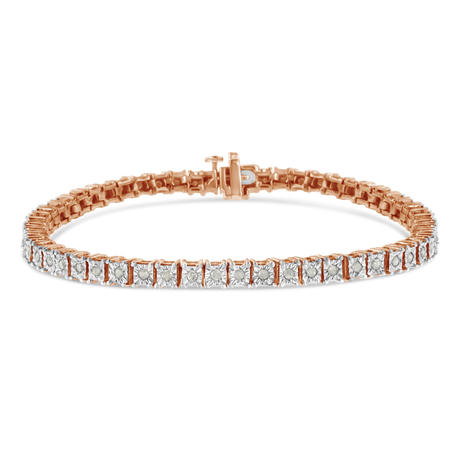 .925 Sterling Silver 1.0 Cttw Diamond Square Frame Miracle-Set Tennis Bracelet (I-J Color, I3 Clarity) - 7"  DestGlow