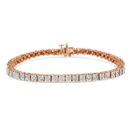 .925 Sterling Silver 1.0 Cttw Diamond Square Frame Miracle-Set Tennis Bracelet (I-J Color, I3 Clarity) - 7"  DestGlow