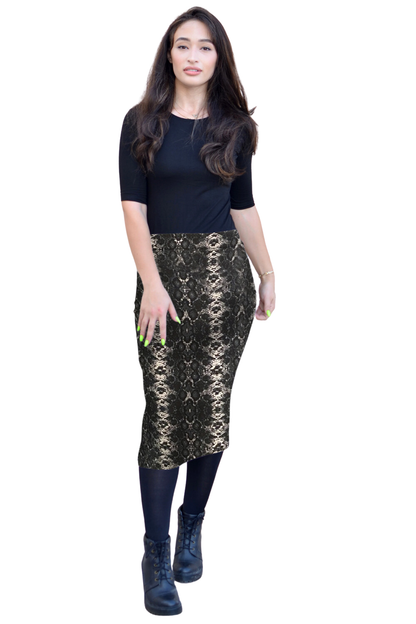 Mid-Calf Pencil Skirt in Cotton Spandex – No Slits by Kosher Casual USA