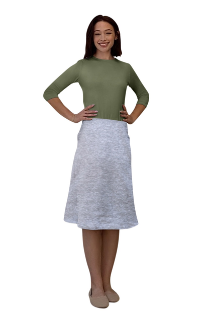 Sporty A-Line Cotton Spandex French Terry Skirt – Knee Length by Kosher Casual USA