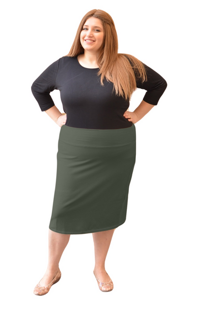 Plus Size Modest Stretch Knee Length Pencil Skirt in Cotton Spandex by Kosher Casual USA