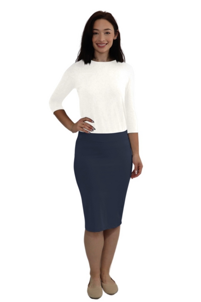 Lightweight Silky Fitted Knee-Length Pencil Skirt in Stretch Nylon by Kosher Casual USA